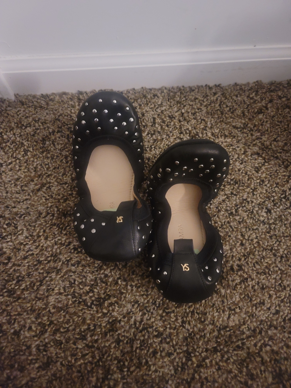 Black Studded Girls Ballet Flats
